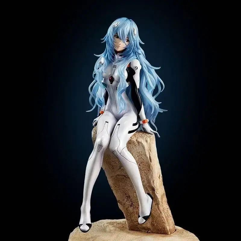 Neon Genesis Evangelion Asuka Langley Soryu Sitting Figure, 23cm Anime PVC Statue, Rock Base Collectible Model Gift