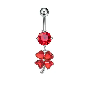 Unique four-leaf clover navel piercing, exquisite zircon navel piercing, four-leaf clover piercing navel jewelry