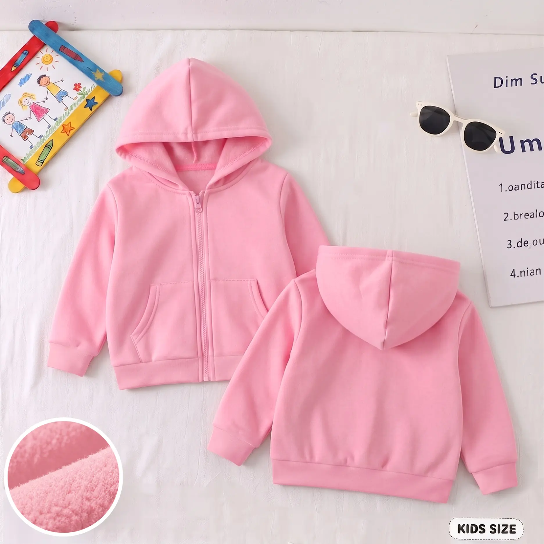 Kids’ Full-Zip Hooded Jacket with Front Pockets - Soft Lightweight Long Sleeve Regular Fit Casual Sporty Outerwear for School/Travel, Spring & Fall
