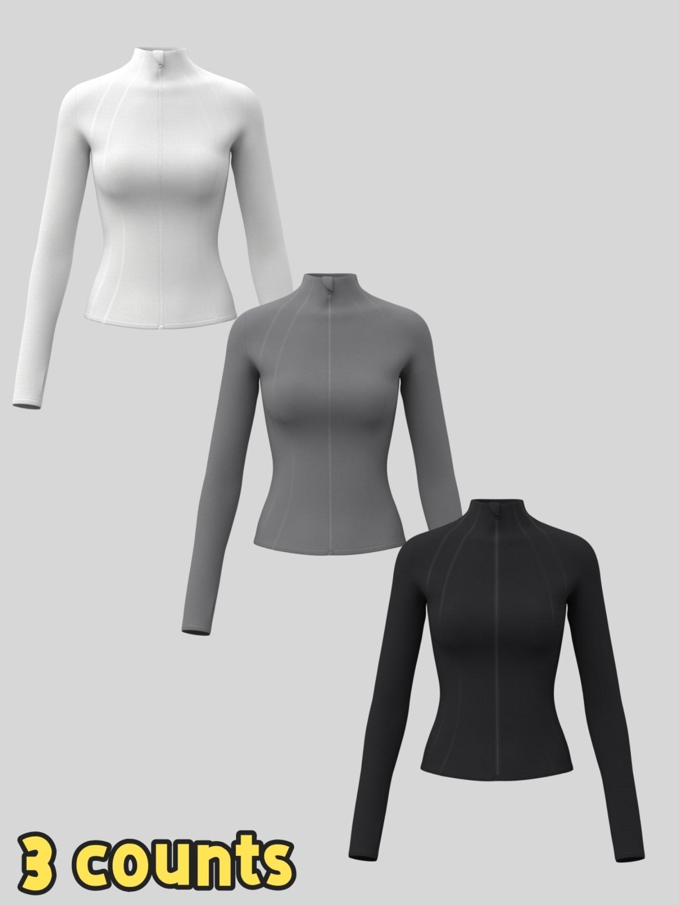 Women's Solid Zip Up Sports Jacket, Lightweight Sports Jacket, Sporty Thumb Hole Long Sleeve Outerwear for Gym Workout Running, Ladies Sportswear for All Seasons, Modern and Comfortable