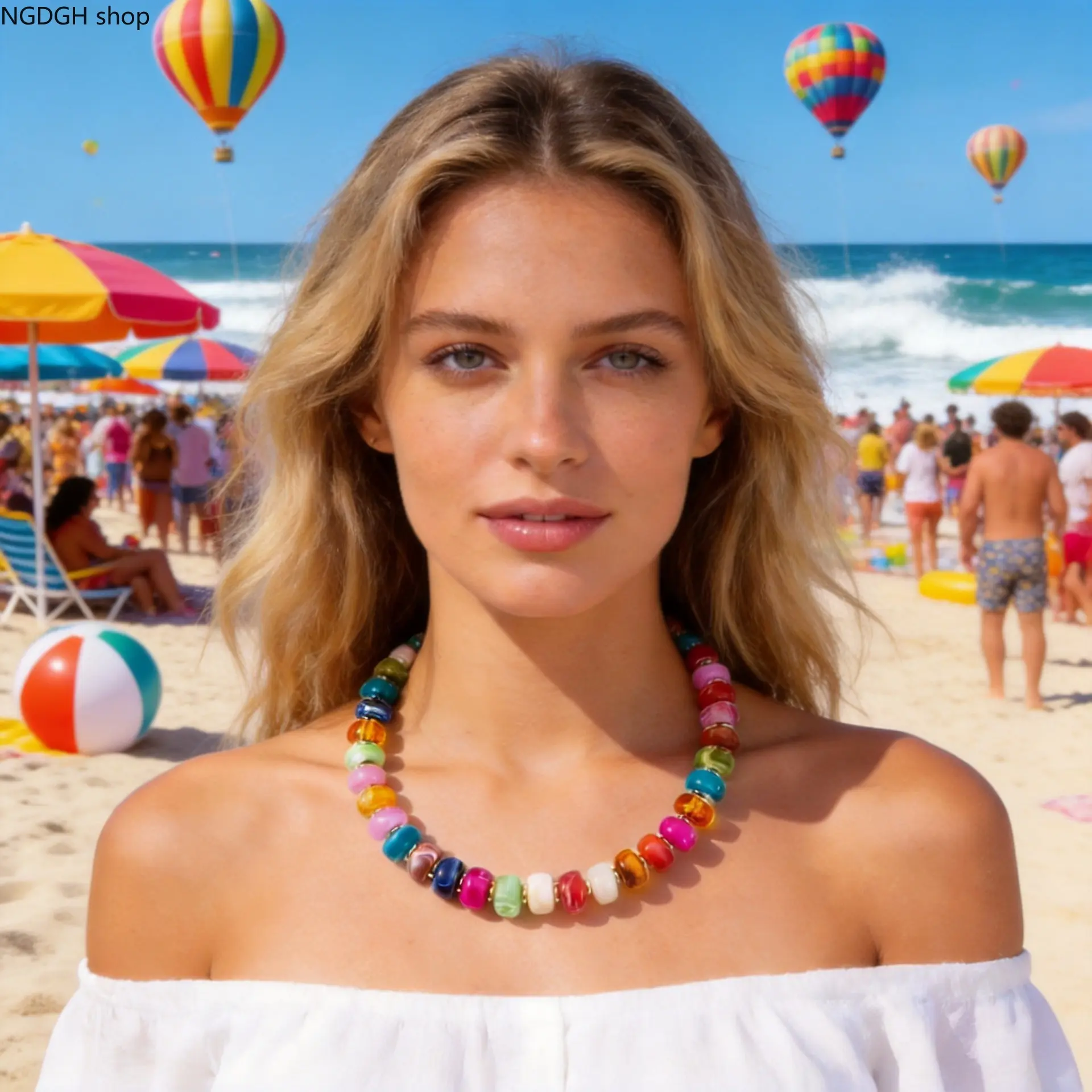 Chunky Rainbow Colored Beaded Necklace - Adjustable Beaded Design, Gold Spacers, Comfort Fit Statement Piece, Fashionable Jewelry Accessories for Casual Daily Wear & Beach Party