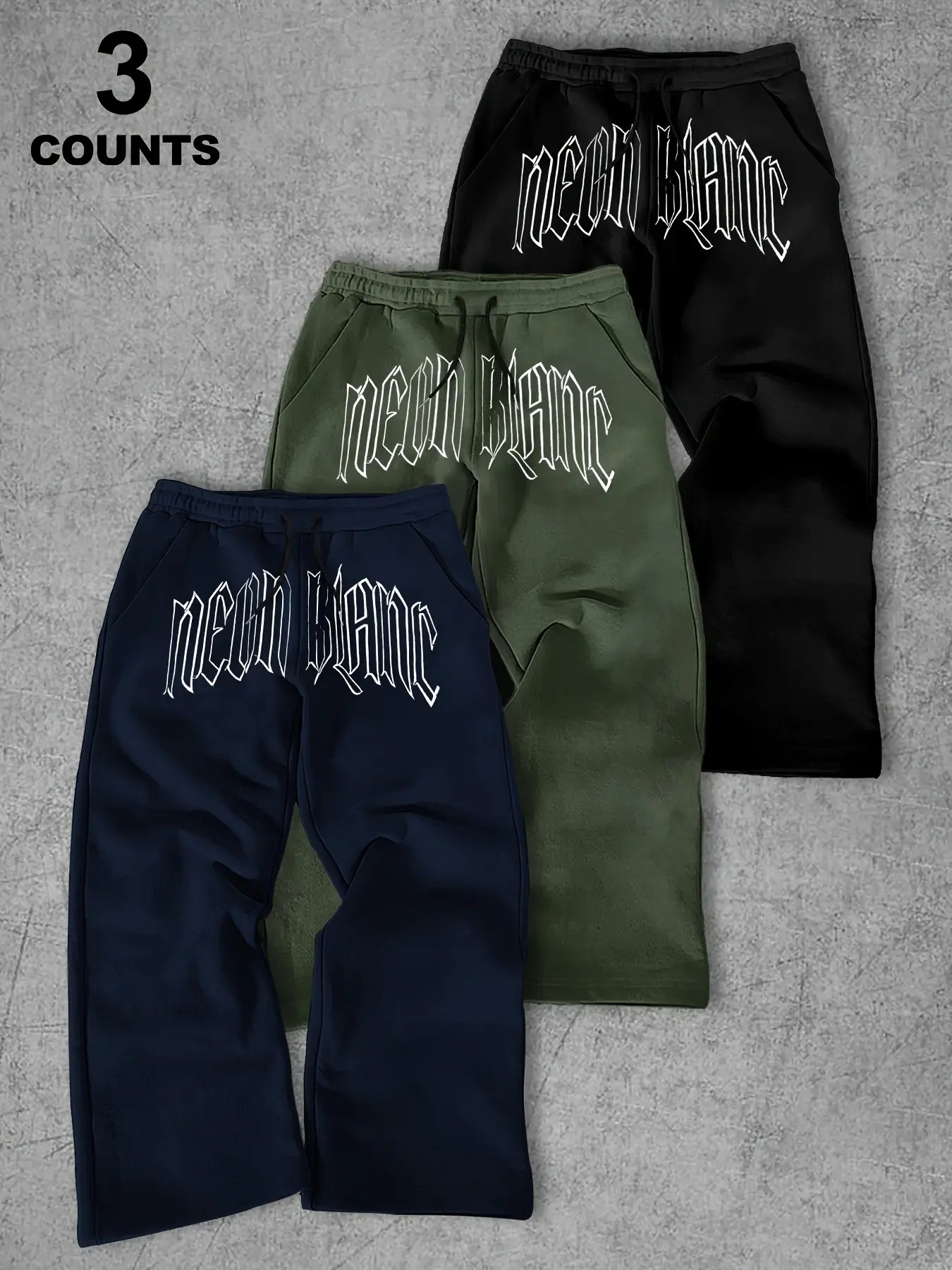 3-Pack Loose Sweatpants Unisex, Oversized Streetwear Cargo Pants, Gothic Totem Print Wide-Leg Pants, Comfortable Skateboarding Long Pants