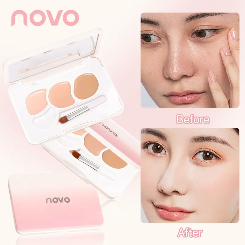 3 Color Concealer Palette Blendable Multi Shade Concealer Cover Dark Circles Acne Marks Spot Redness Lightweight High Coverage With Concealer Brush Multi Function