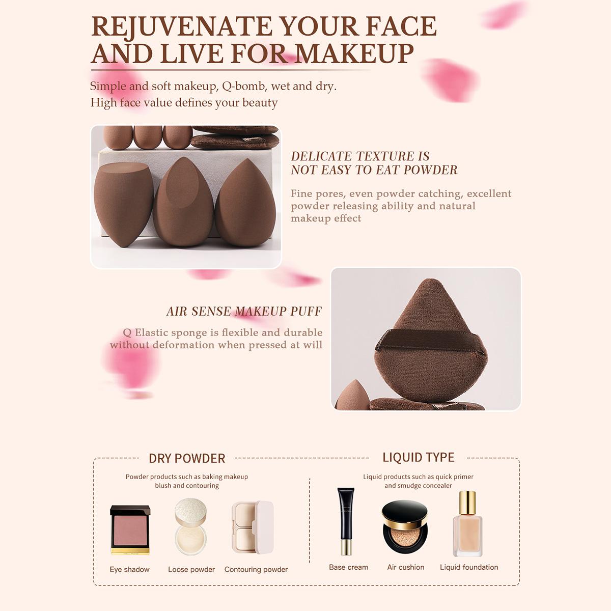 Makeup Tools Set for Women Summer Makeup, 9 Counts/set Including 6 Beauty Blender & 3 Makeup Powder Puffs, Soft Cosmetic Accessories for Contouring, Blending, Facial Detailing, Cosmetics Makeup Tool