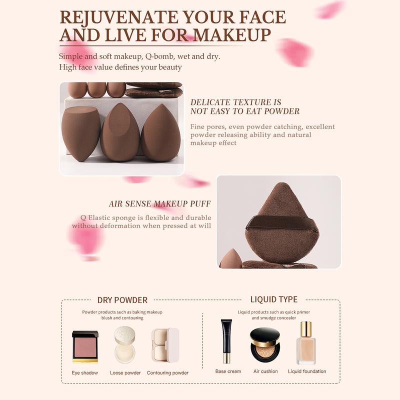 Makeup Tools Set for Women Summer Makeup, 9 Counts/set Including 6 Beauty Blender & 3 Makeup Powder Puffs, Soft Cosmetic Accessories for Contouring, Blending, Facial Detailing, Cosmetics Makeup Tool