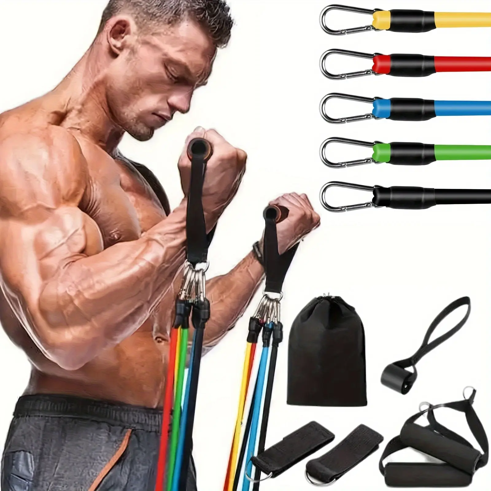 11pcs/set Pull Rope Fitness Equipment Set Workout 100LB, Latex Resistance Fitness Strength Trainer, Reshape Your Body, Suitable For Yoga, Pilates And Gym Exercise