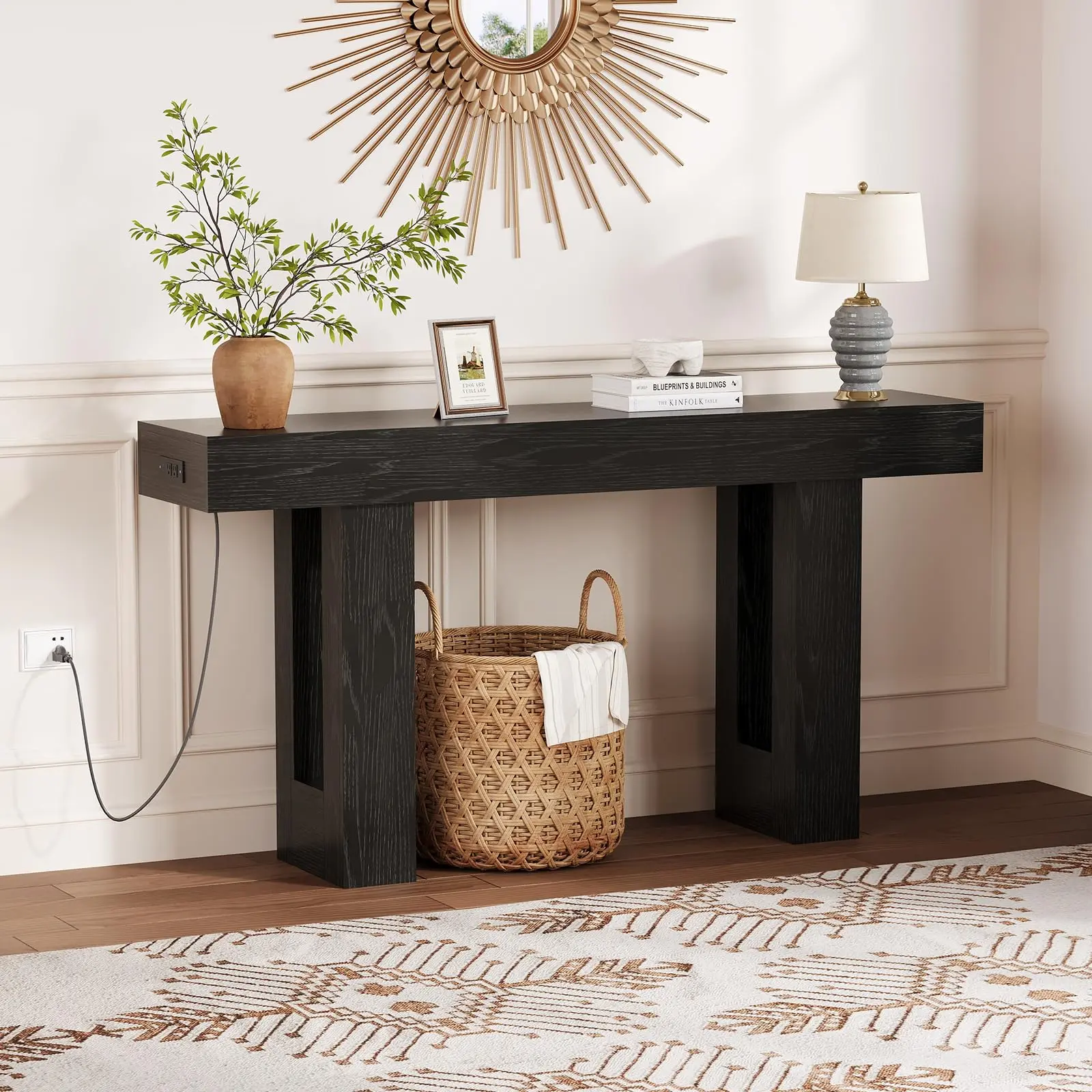 63-Inch Farmhouse Look Rectangular Multifunctional Console Table - Indoor Furniture for Entryway, Living Room Decor