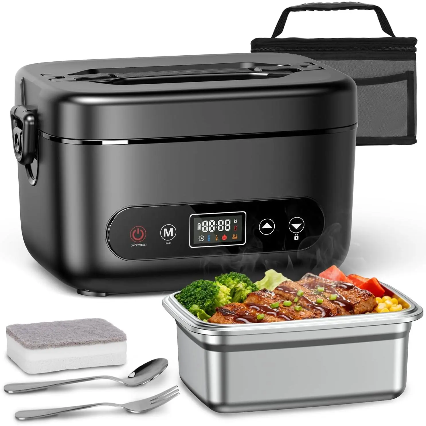Cordless Electric Heating Lunch Box - 24000mAh Long-Lasting Battery, 5.5 Cups 304 Stainless Steel Portable Food Warmer for Office Travel & Outdoors (Home Supplies, Party Gift Option)