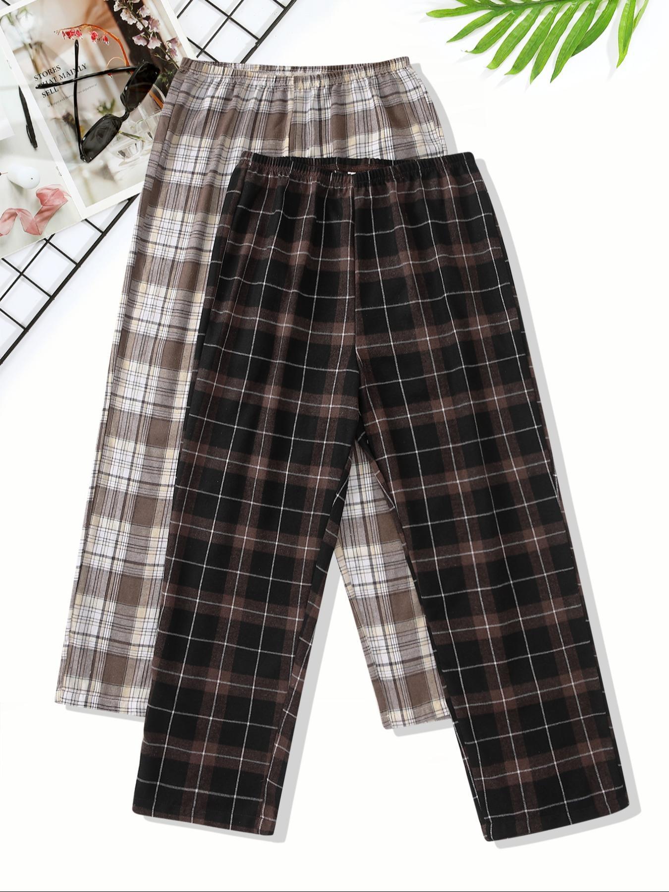 Men's Plaid Print Fitted Knitted Lounge Pants, Casual Comfy Soft Breathable Stretch Trousers for Daily Wear, Men's Pajama Sleepwear & Loungewear for All Seasons