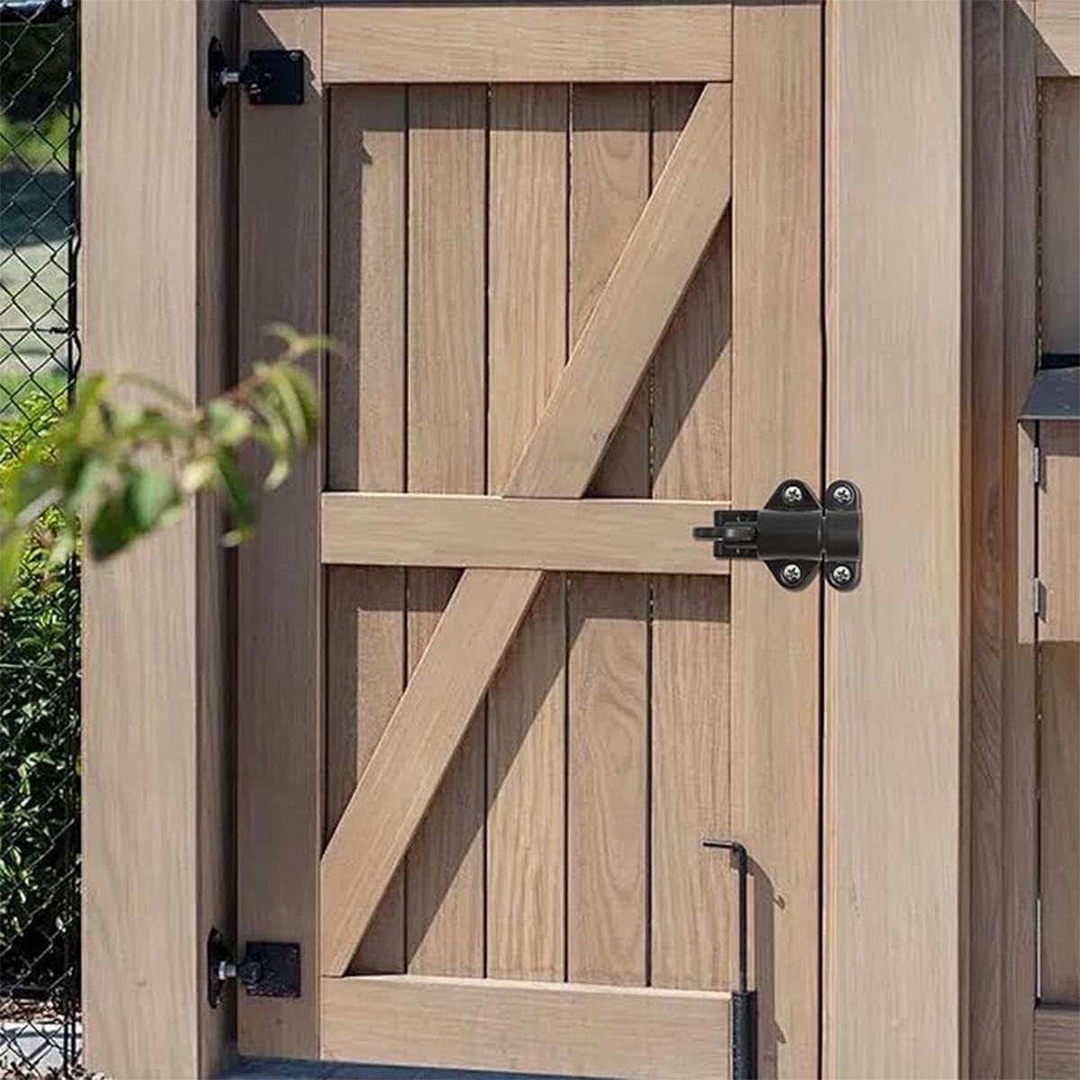 2 Packs Self-Closing Latches，Black Spring Door Lock，Resilient Bolt Latch Aluminum Alloy Safety Automatic Spring Barrel Slide Door Lock with Screws,Used for Gate,Window and Cabinet etc