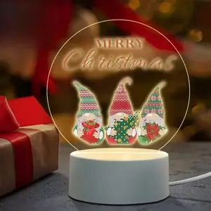 Christmas Gnome Night Light, USB Socket Holiday Gift Decor, Cute Winter Christmas Tree Buffalo Plaid, Creative Acrylic Bedside Lamp
