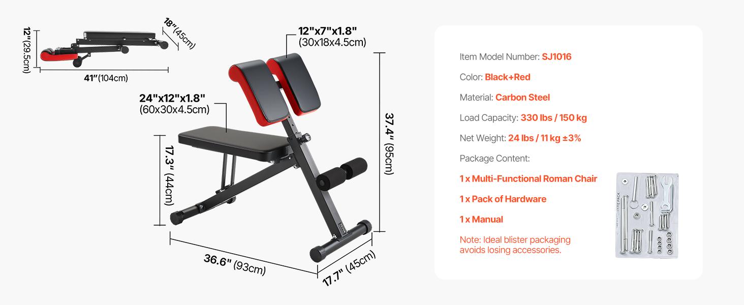 VEVOR Multi-Functional Weight Bench for Full Body Workout, Roman Chair Hyperextension Bench, 330 lbs Adjustable & Foldable Equipment for Back Arm Core Ab Workout, Sit Up Exercise Machine for Home Gym