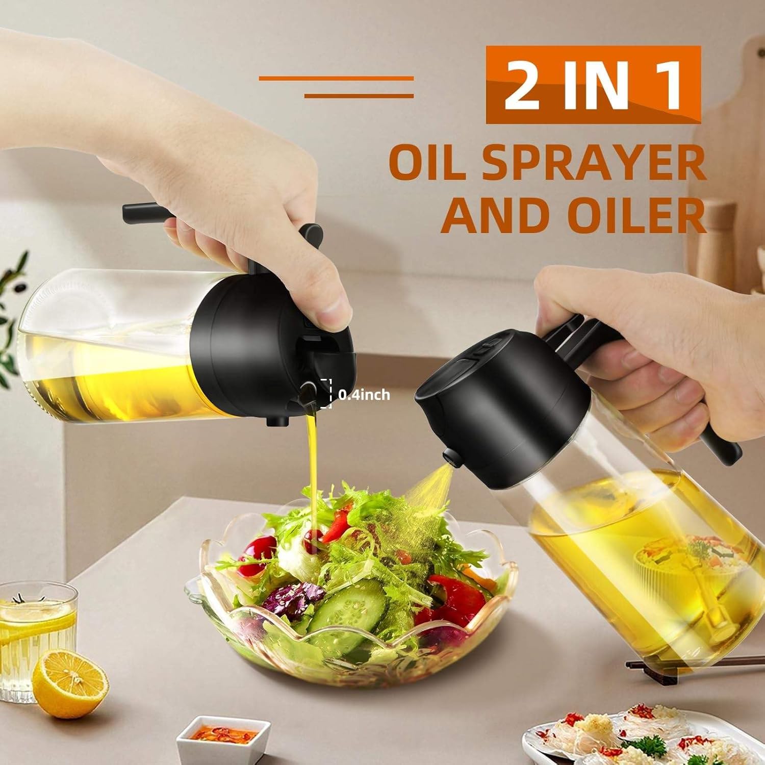 3Pack Premium Glass Oil Sprayer 470ml 2 in 1 Dispenser, Ergonomic Handle Oil Bottle for Portion Control, Versatile Kitchen Gadget for Air Fryer Grilling Salad Baking, BPA-Free, Great Gift Idea(white,black,green)