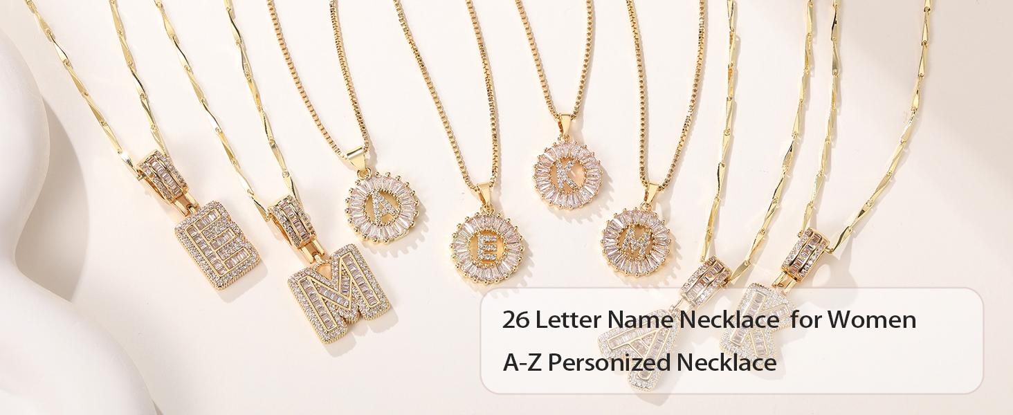 2 Pack 14K Gold Plated CZ Initial Necklaces for Women, 26 Letters Personalized Name Jewelry, Double Layer Couple Necklace Set, Perfect for Birthday & Mother's Day Gifts, Suitable for Banquets, Parties & Daily Wear