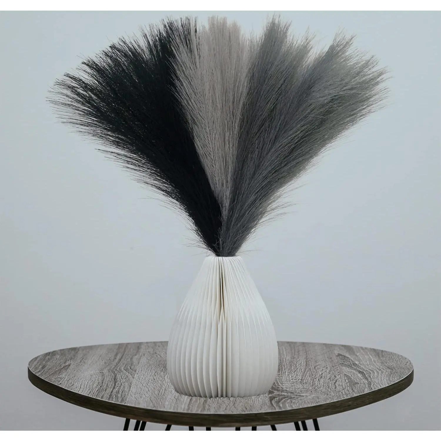 6 count 17" Faux Dried Pampas Grass Decor,   Small Pompas Artificial Black Grey Gray Pompous Short Stems Bouquet Flower Arrangement Vase Filler for Boho  Wedding Decoration Orders
