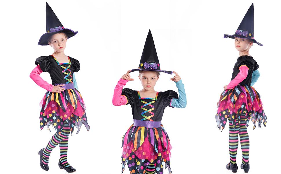 Sincere Party Girls Halloween Witch Costume,Deluxe Adorable Neon Colorful Witch Fancy Dress Up Costumes. Girls Ruffle Geometric Dress Sincere Party Girls Halloween Witch Costume,Deluxe Adorable Neon Colorful Witch Fancy Dress Up Costumes. Girls Ruffle Geometric Dress