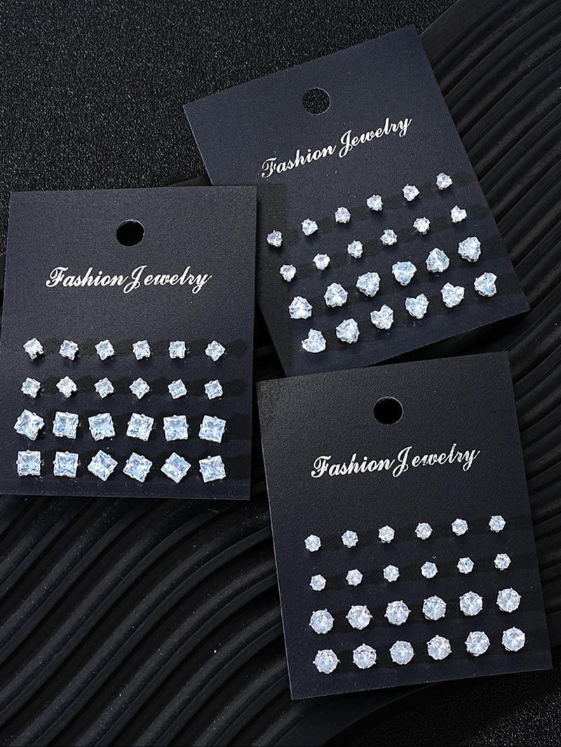 Simple Fashion Artificial Zircon Inlaid Stud Earrings, Heart & Geometric Design Earrings, Fashion Jewelry Accessories for Women & Men, Studs Earrings