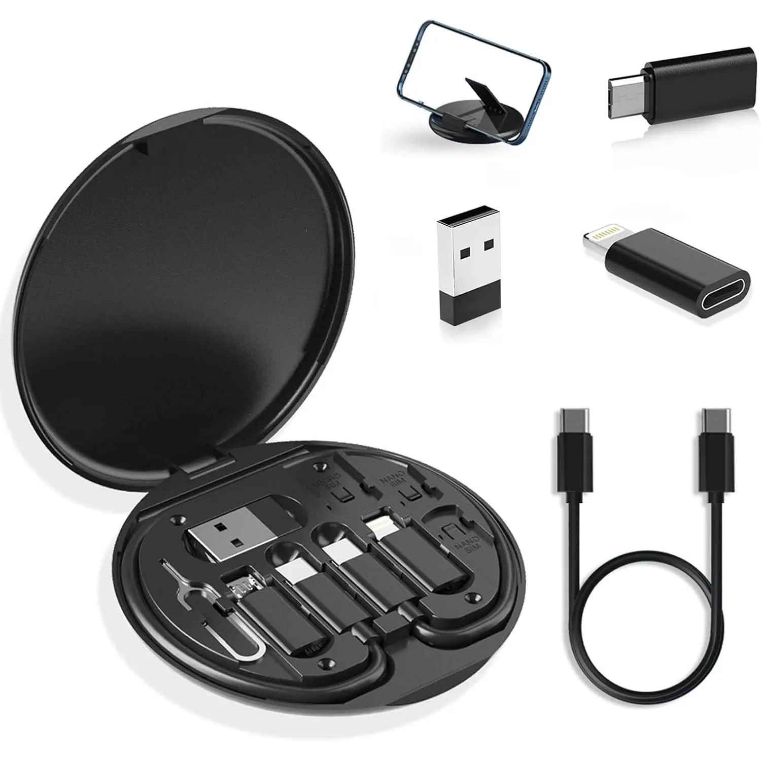 Multi  Adapter  Kit, Sim Card Conversion Set, USB C to  Adapter and Phone Holder for Traveling
