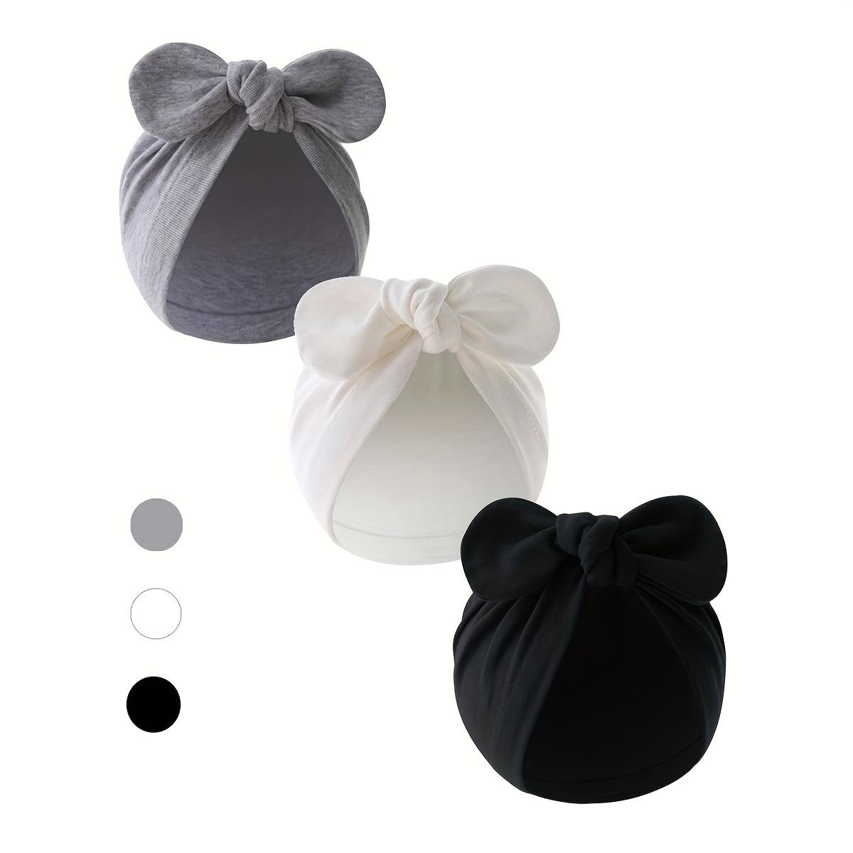 A Set of Three Soft Hats Newborns, Including a Knotted And Multi-Colored Cotton Bath Hats Infants