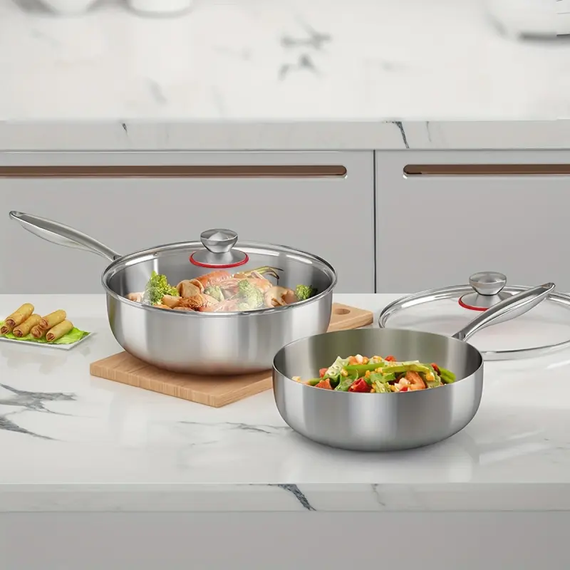 1 Piece Stainless Steel Frying Pan with Lid Stovetop Oven Safe Dishwasher Safe All Cooktops Suitable Cookware