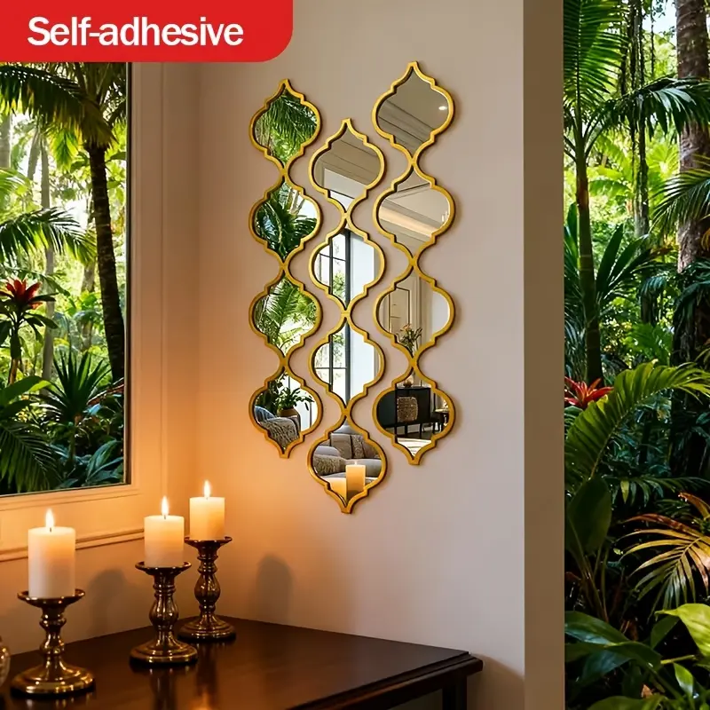 12-Piece Contemporary Durable Plastic Moroccan-Style Acrylic Wall Mirrors, Artistic Home Decor - Suitable for Bathroom, Living Room Background Wall Decoration, Creative Valentine's Day Gift