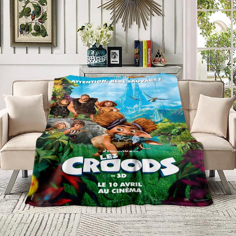 Soft Flannel Throw Blanket, DreamWorks The Croods Movie Poster Art Blanket, Cozy Grug & Eep Cartoon Blanket for Couch Bed, Aesthetic The Croods Movie Decorative Blanket Gift for Kids & Fans