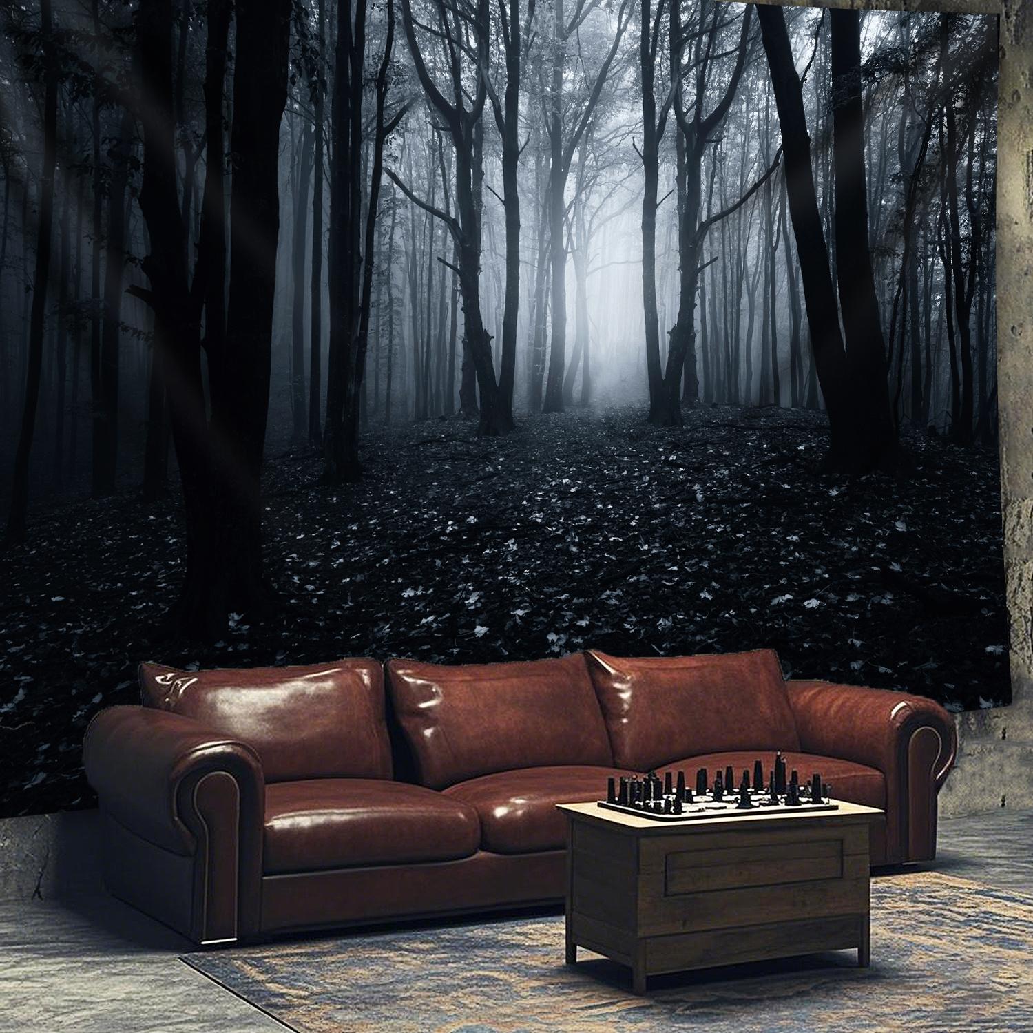 Extra Large Tapestry - Black and White Forest Foggy Woods Wall Hanging, HD Landscape Print Wrinkle-Resistant Polyester Fabric for Living Room, Bedroom, Office, Dorm Decor - Modern Home Decoration Gift with Free Hanging Clips, Wall Tapestry for Bedroom