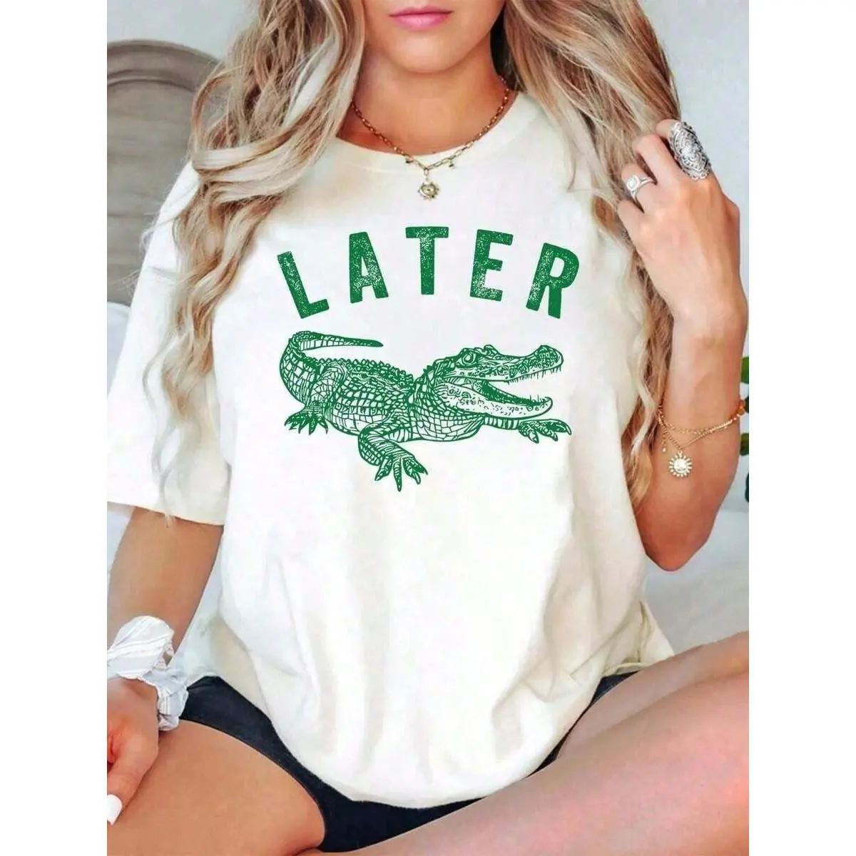 2026,100% Cotton Later Gator Shirt,Loose Type Shirt For Women, Casual And Simple Short Sleeve Women Tops, Summer Women For Top-Unisex Everyday T-Shirts,Cotton Lnisex T-Shirts,Vintage Summer Tops For Women,Summer Shirts,Summer Outfits For Women