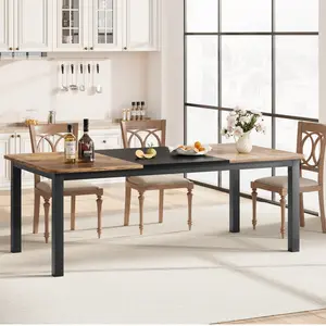 78.7'' Extra Long Industrial Dining Table, Spacious Rectangular Tabletop Fits 6-8 People, Rustic Brown & Grey Finish with Reinforced Metal Frame, Heavy Duty Durable Table Only, Perfect for Home Kitchen, Dining Room and Restaurant Use