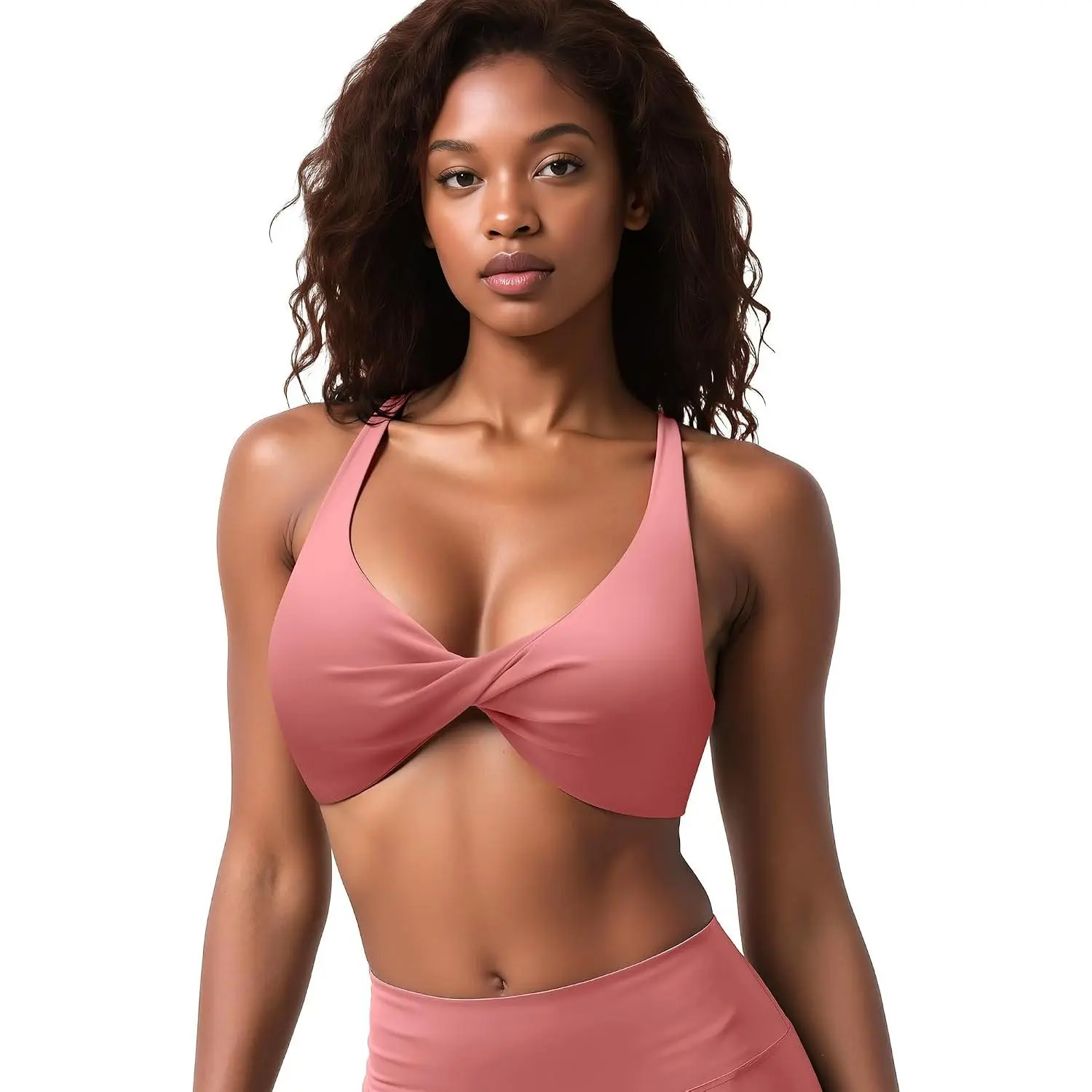outdoor sports Women's Halter Neck Bralette Strappy Seamless Bra Stylish Twist Front with Criss Cross Back, Lightweight Comfortable