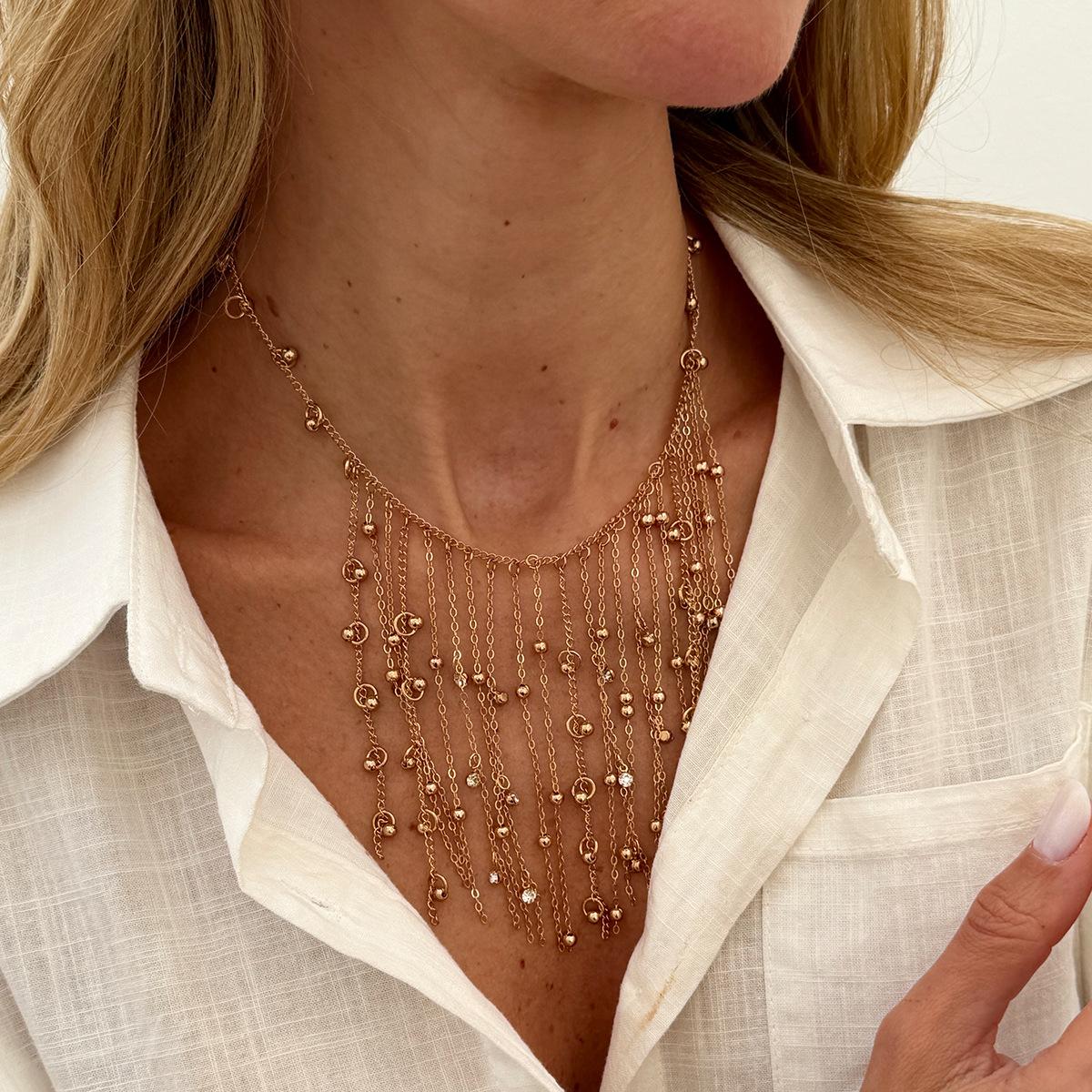 INS Sweet Cool Style Long Tassel Beaded Necklace – Lightweight Luxury Fashion Fine Chain Clavicle Accessory