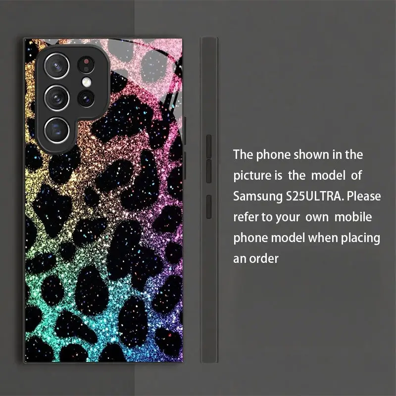 Tempered Glass Smartphone Case with Multicolor Leopard Print - Protective Cellphone Cover Accessory for Galaxy S26,S25,S24,S23,S22Pro,S21,S20 Fe Plus Ultra Pro,A56,A55,A54,A53,A52,A51,A36,A35,A34,A32,A26,A25,A24,A23,A16,A15,A14,A06,A05,A03s, Protection, A