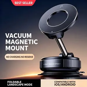 Foldable Magnetic Car Phone Holder, Vacuum Suction Base, Heat-Resistant Nano Adhesive, Compatible with Magsafe Phones, Durable Design, Car Mount for Phone