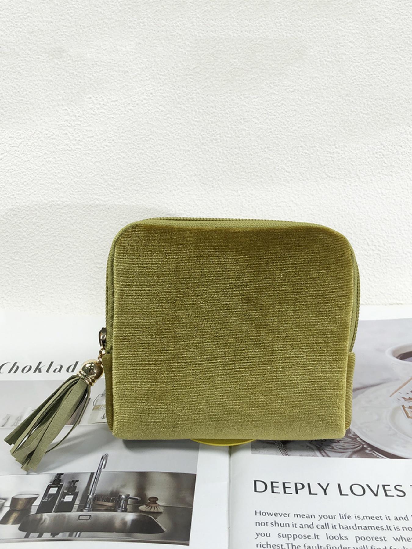 Fashionable Simple Solid Color Luxury Jewelry Storage Bag, Tassel Zipper Pouch, Portable Organizer for Rings Necklaces Bracelets