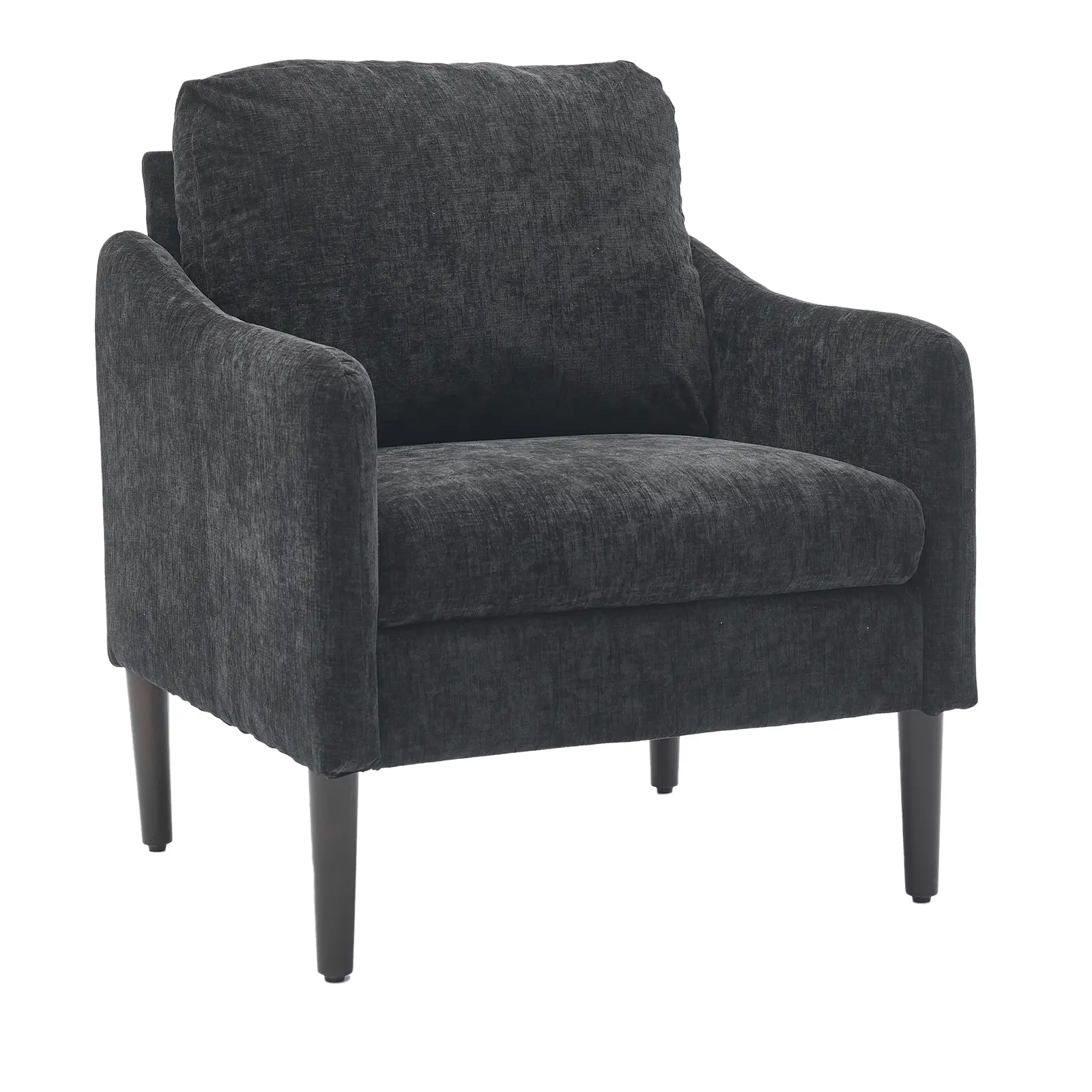 Mid-Century Modern Ergonomic Accent Chair, Cozy Stylish Corduroy Chenille Armchair with Curved Wood Arms, 5.5-Inch Pocket Spring Seat Cushion, 350 lb and Above Capacity, Removable Washable Cover, Cushion Living Room Furniture
