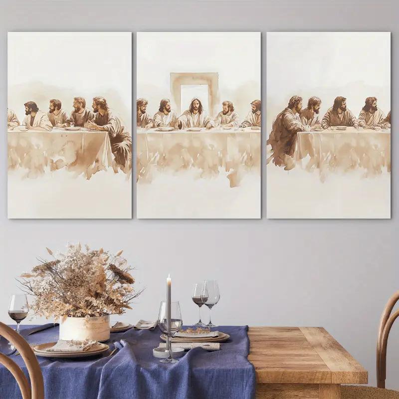 3pcs Set of Wood-Framed Canvas Art "The Last Supper" - Minimalist Modern Jesus Poster for Christian Farmhouse Wall Decor, Home Decoration, Room Décor  (Includes Frame)