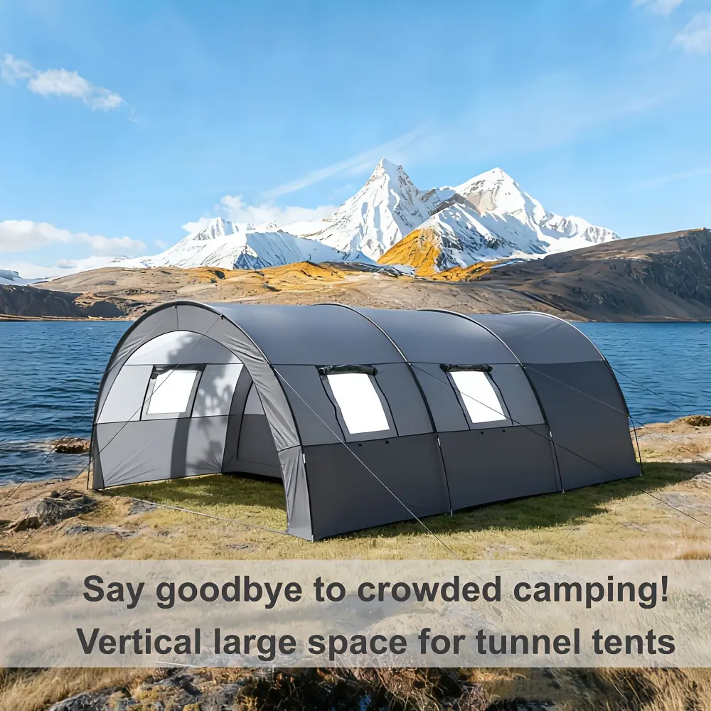 Extra Large 8-Person Family Camping Tent - Windproof & Sunproof Thick Portable Tunnel Tent with Front Zippered Entrance, All-Season Use for Outdoor Camping, Hiking, Family Adventures (Gray), Tents for Camping, Spacious Interior, Durable Fabric Cover