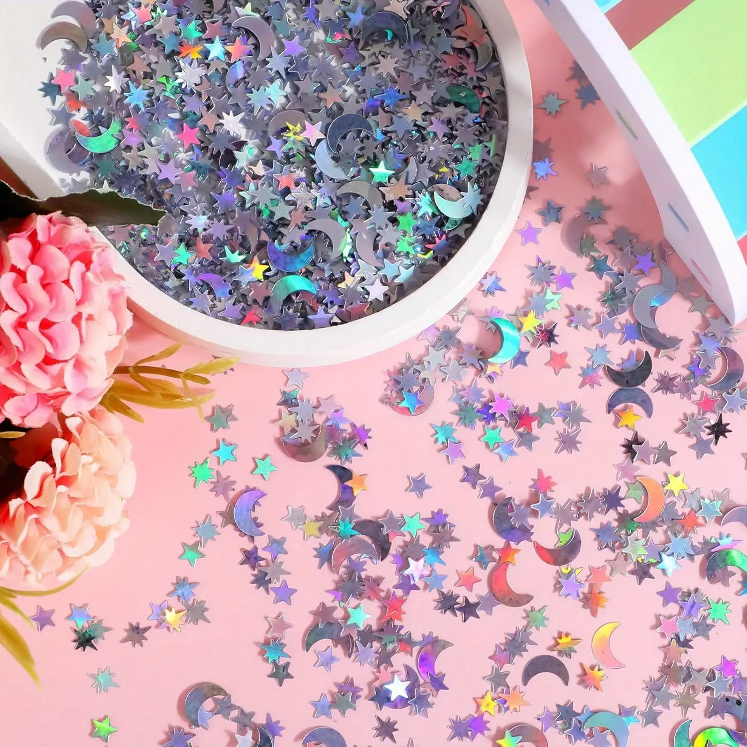 4000pcs Star Moon Colorful Glitter, Shiny Stars Desktop Glitter, Rainbow Foil Glitter for Wedding Party Birthday Celebration Decor, Phone Case, DIY