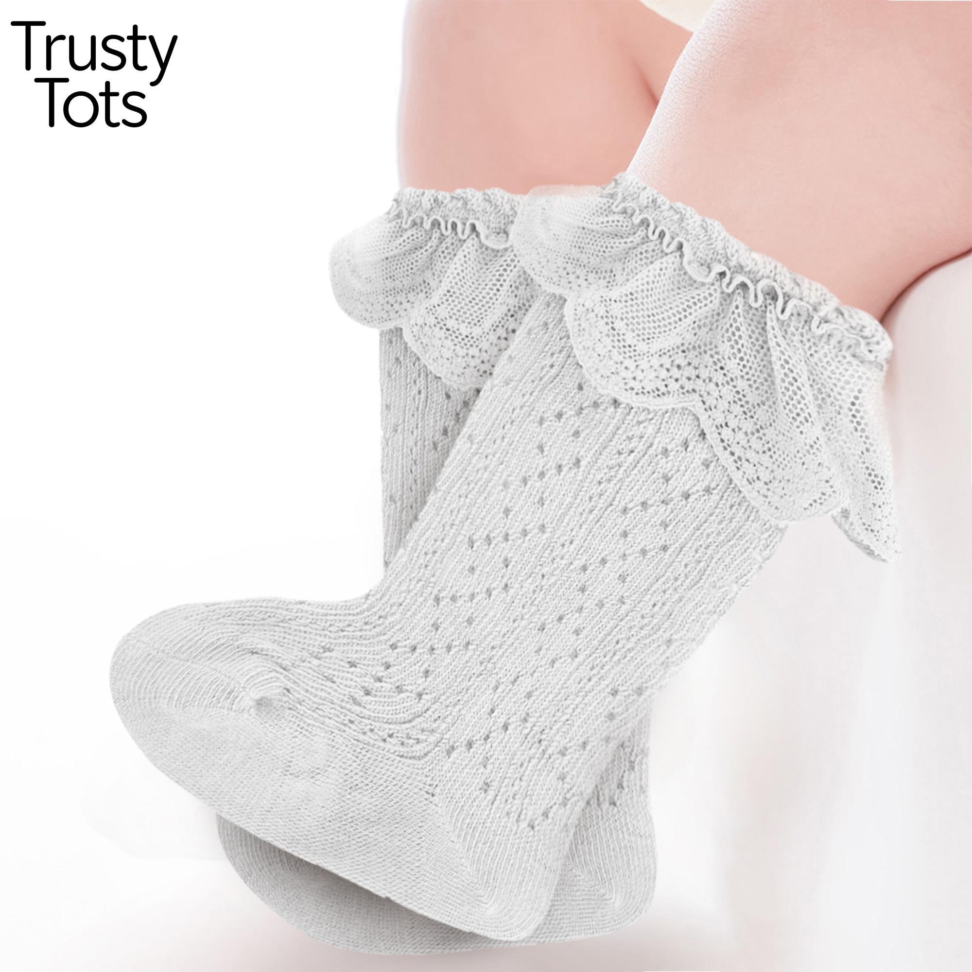 Trusty Tots  Toddler Girls Knee High Socks Summer Breathable Knit Lace Ruffle Princess Socks for Party, Wedding, Photography Unisex Earth Tone Knit Baby Stocking / Tights Baby Leggings