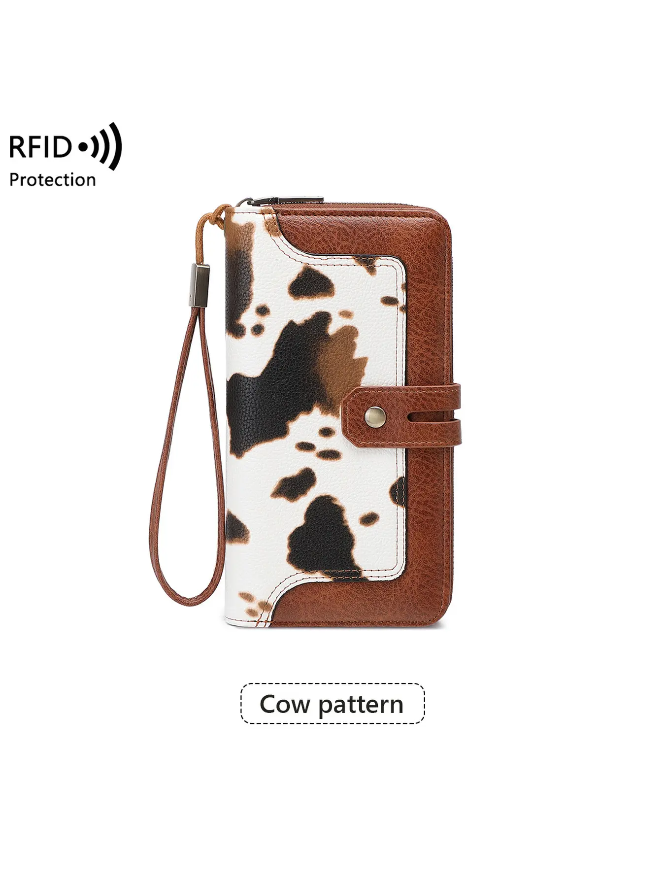Women's Cow Print Wallet Bag, Stylish Long Clutch Purse with Wristlet Strap, Large Capacity Zipper Handbag with Card Slots, Trendy Everyday Crossbody Bag, Fashion Gift for Women