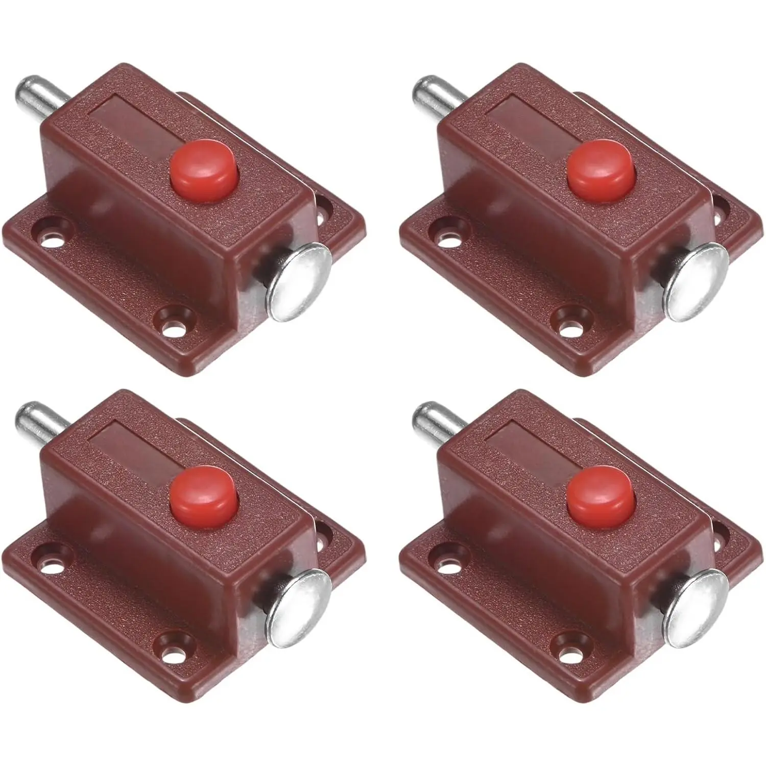 4-Pack Plastic Push Button Spring  Latch, 1.5x1.4 In/37x36 Autoatic Door Latch Lock Button Bolt Latches for Cabinet Door/Window/Drawer Closet Furniture [Brown]