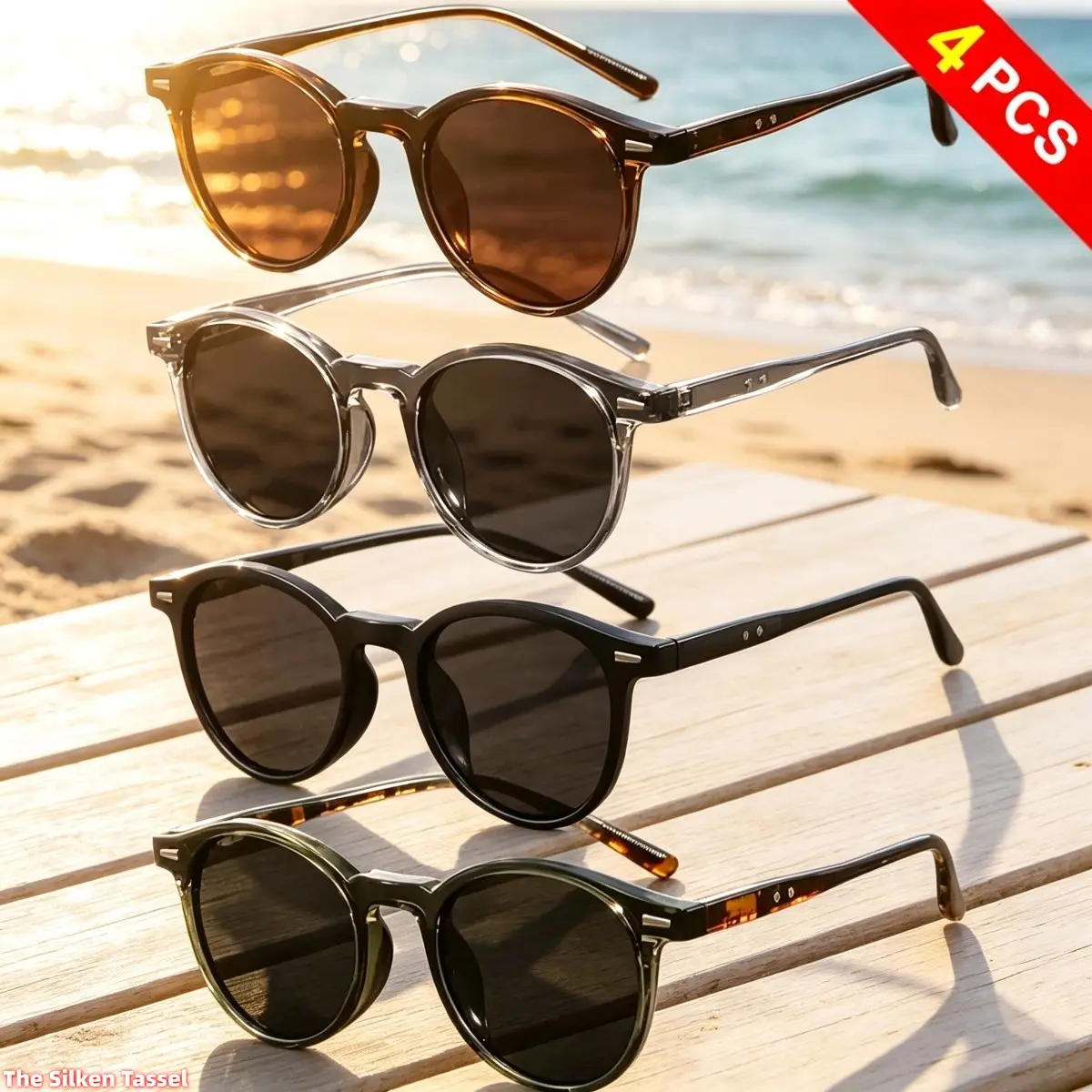 Unisex Full-Frame Polarized Sunglasses (4-Pack): Modern Korean-American Style Small Oval Frames; Lightweight Sunglasses Suitable for Sports and Driving; Ideal for Gifts and Photography Props; Stylish Eyewear.