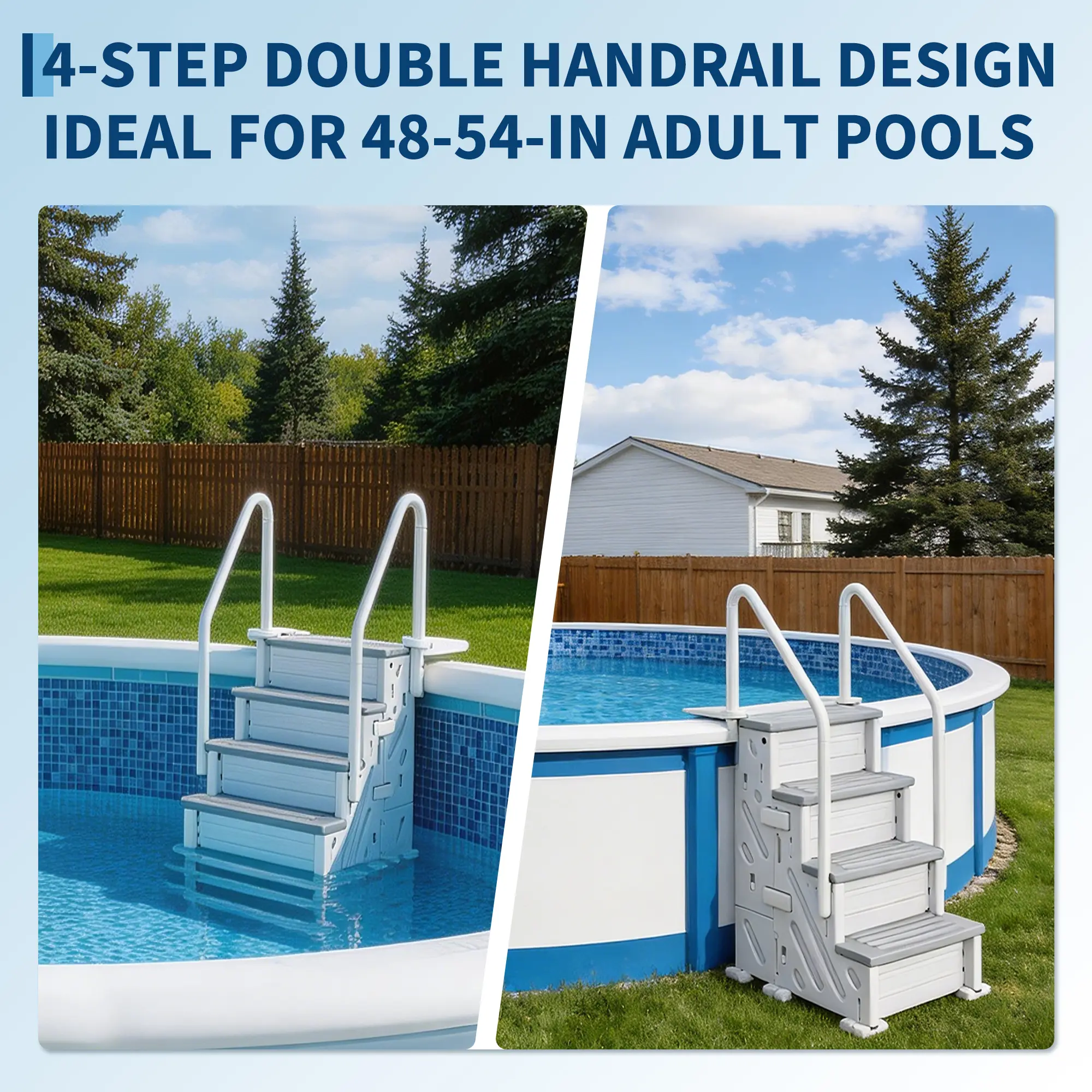 GARVEE 4-Step Swimming Pool Ladder with Double Handrails and Non-Slip Heavy Duty Steps, Supports up to 500 lbs, Fits 48-54 inch Inground and Above-Ground Pools, Durable PE Construction for Outdoor Pool Decks