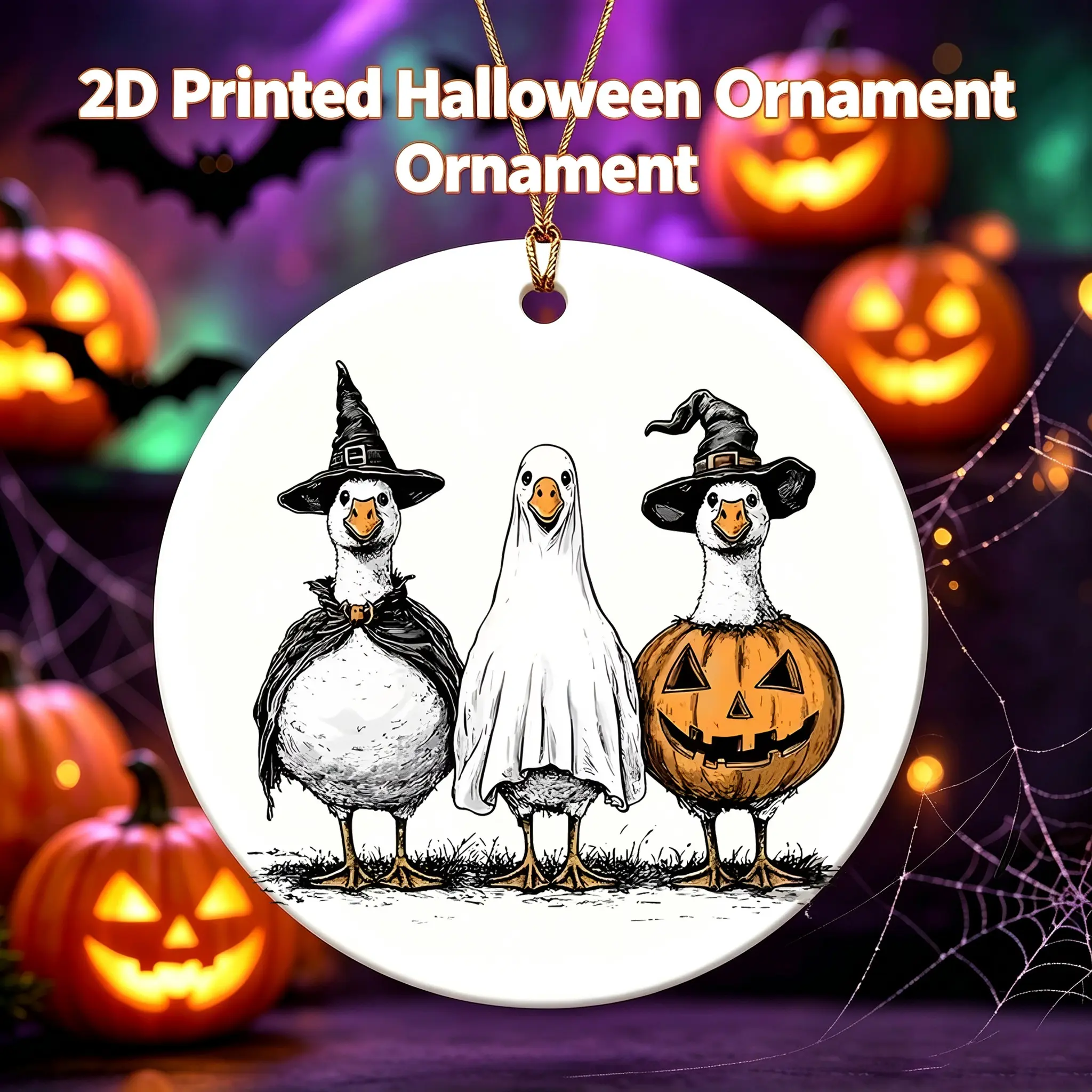 Halloween Style Ceramic Ornament Funny Duck Costume Pattern Ceramic Hanging Decoration For Holiday Home Party Decor 3 Inch