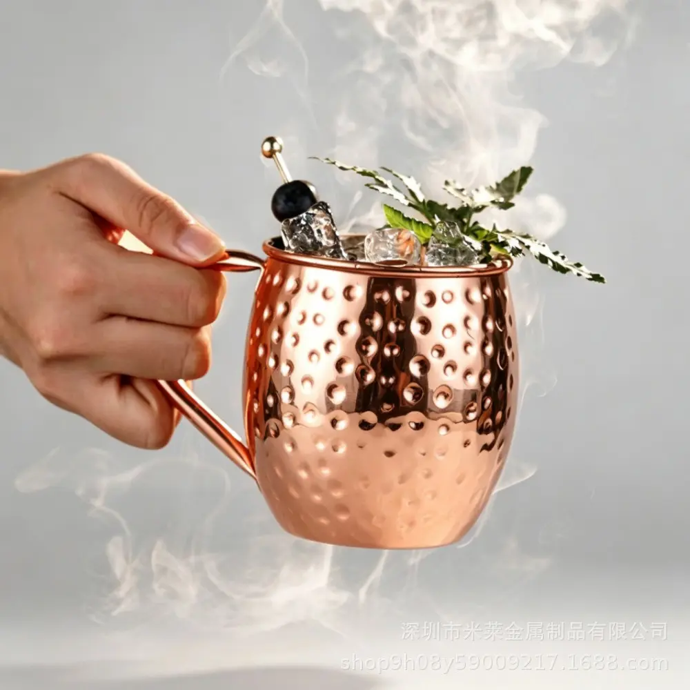 1pc Pure Copper Coffee Mug – Hand-Hammered Finish & Barrel Grip. Vintage Style Meets Everyday Enjoyment. Perfect for Gifting.