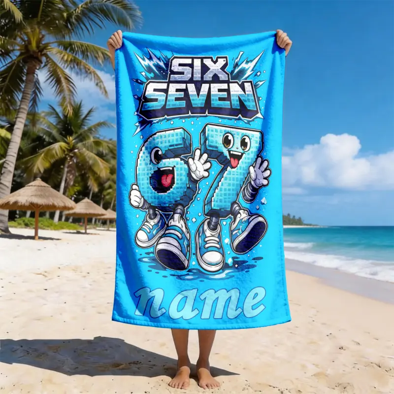 essential,,standard,portable,,pool,hostess,,travel,,xl,luxury,bathtowels,decorative,boat,personalized,towels,drying,Custom Name 6-7 Cartoon Number Beach Towel - Quick-Dry Ultra-Soft Polyester, Multifunctional Sweat Towel for Yoga, Beach Use, Machine-Washa