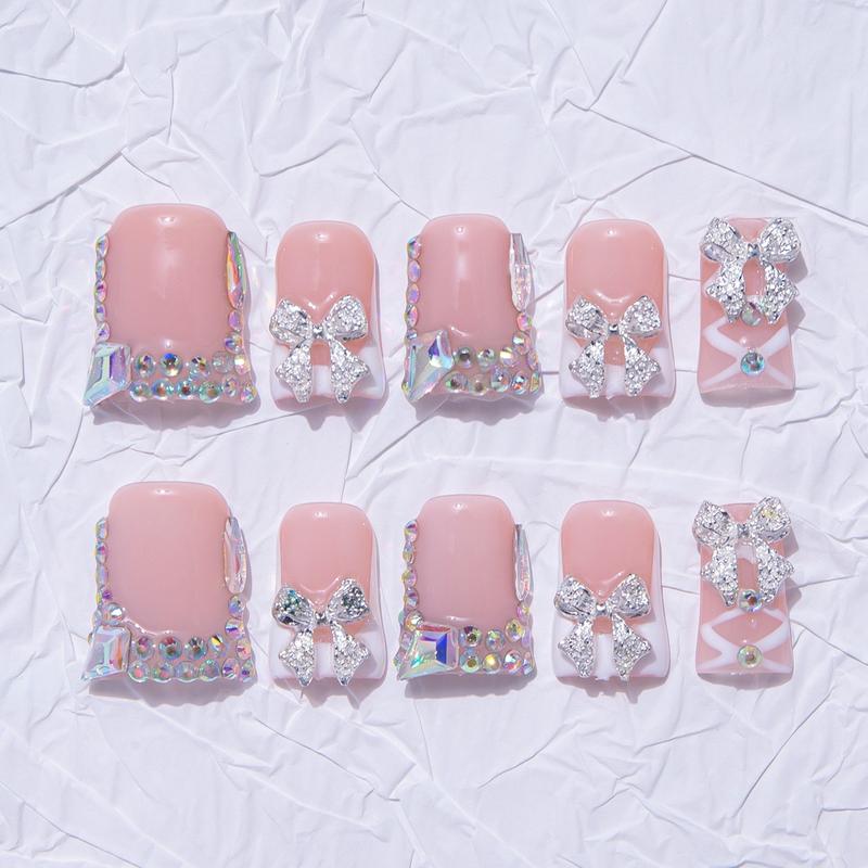 Nailssbysheccid, 10pcs-Y2K press on nails, duck nails, 100%handmade, with French, 3D, smudt, hand-drawn designs, perfect for family dinners, dates, weddings, and the best gift for girls! Jelly gel, crystal sticks and rolling sticks are given as gifts.