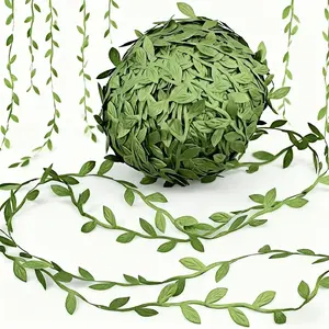 66-foot Green Leaf Ribbon | Artificial Vine Decoration, Realistic Leaf Ribbon, for Crafts, Parties, Weddings, Green Wreaths, Bedrooms, and Jungle-Themed Parties