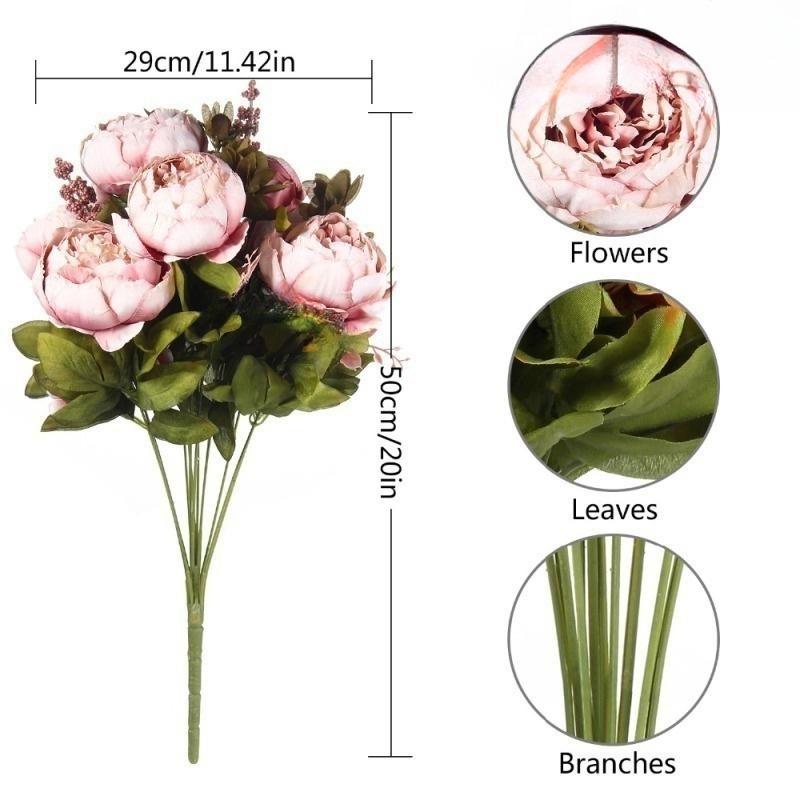 High Quality Artificial Mixed Flower Peony Hydrangea Flower Bouquet Set for Wedding Party Home Decor Christmas Halloween Table Centerpiece Living Room Dining Room Decoration Mothers Day Gift Ins Style Faux Floral Arrangement
