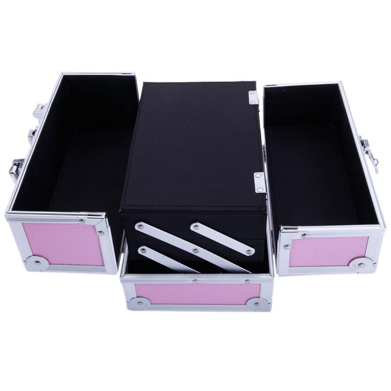 SM-2176 Aluminum Makeup Train Case Jewelry Box Cosmetic Organizer with Mirror 9"x6"x6" Pink
